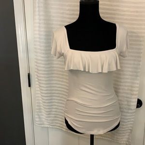 NWT Free People white ruffle boatneck t-shirt.